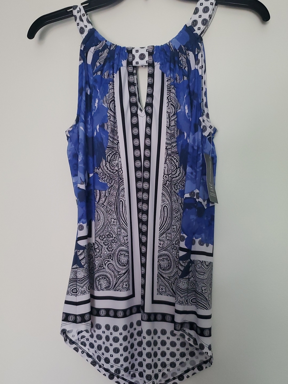 INC International Concepts Blue and Black Printed Sleeveless Top